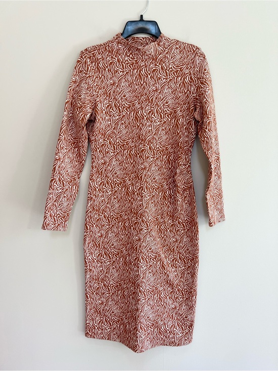 Kettlewell Dresses & Skirts - Kettlewell Tiger Burnt Orange Brown Stripe Mock Neck Safari Sheath Dress, size S